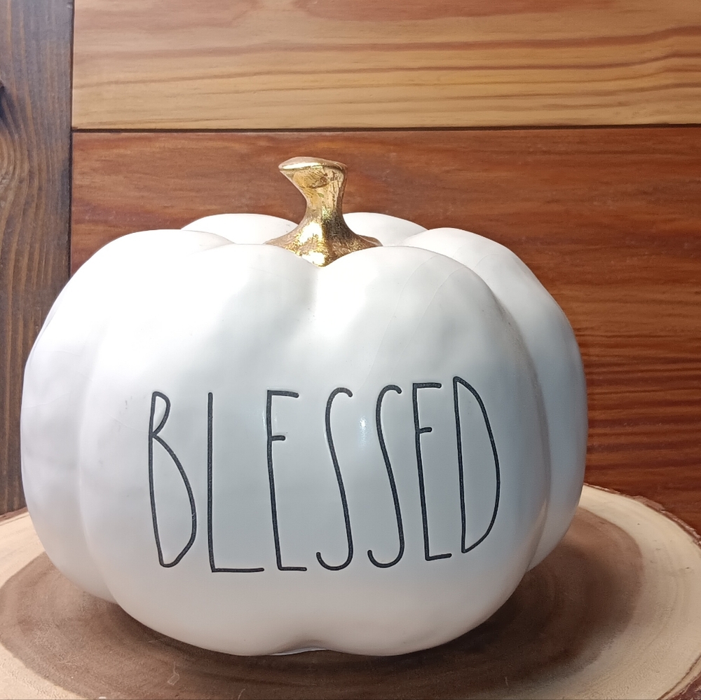 Rae Dunn BLESSED pumpkin with gold